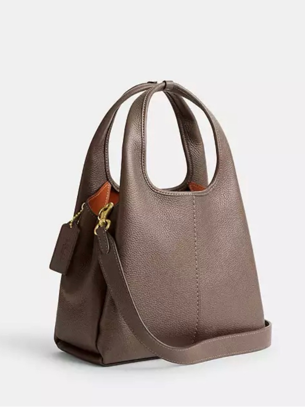 Coach Brown Pebbled Leather Shoulder Tote with Gold Accent - Picture 2 of 10